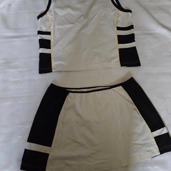 Women's Size Large LBH Activewear 2pc Set Black & White W/Yellow - Picture 5 of 10